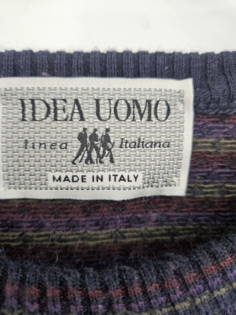 Idea Uomo Sweater Mens XL Blue Multicolor Vintage Y2K Dad Italy Knit Pullover - Picture 5 of 6